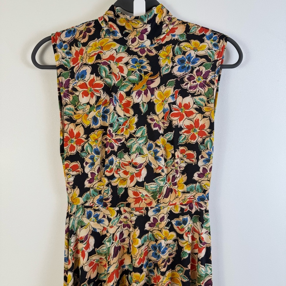 Zara Floral Mock Neck Sleeveless Midi Dress Medium Boho Cottagecore Vtg Retro - Picture 5 of 13